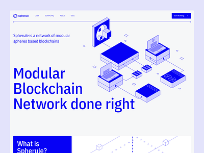 Modular Blockchain Landing Page Design 2d illustration blockchain blue blueprint branding decentralized network design developer homepage illustration interoperability landing page layer 1 logo modular chain network ui web3 web3 protocol