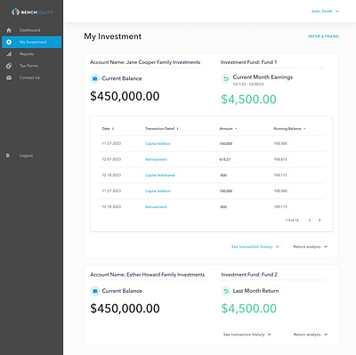 Bench-equity admin dashboard design figma investment money reports tax ui ux website