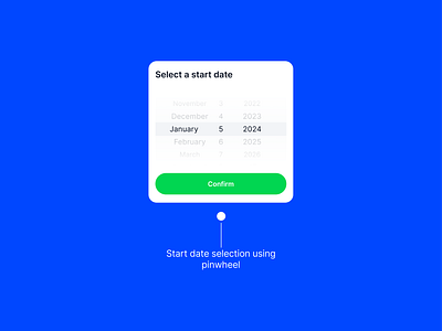 UI Card for a Pinwheel to select start date ai app design figma gen ai mobile app subscription ui ui design ui kit uiux ux ux design