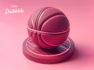 Hello Dribbble! 3d 3d graphic ball basketball design dribbble graphic hello hello dribbble logo minimal pink