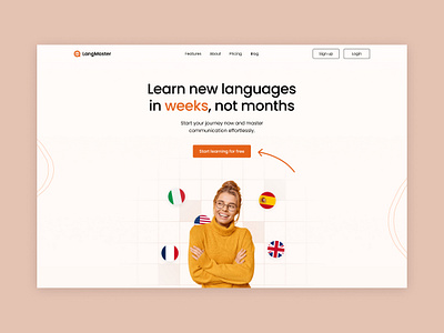 Language Learning Platform Hero Section branding design graphic design illustration landing page ui ui design ux ux design web