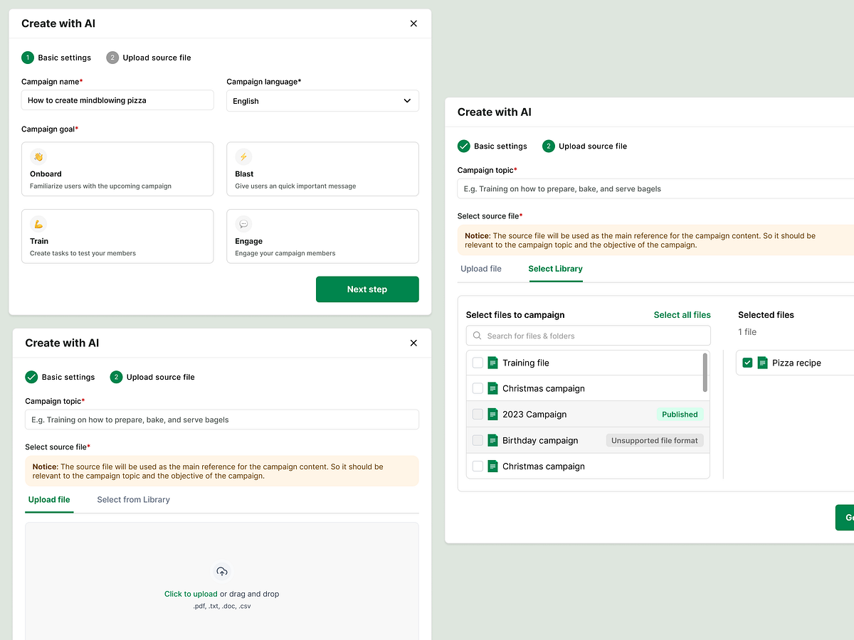 Dashboard modal components - Create campaign with AI by Dawid Jankowski ...
