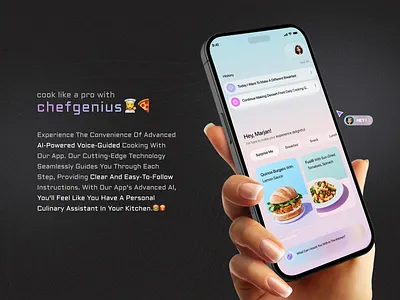 Chefgenius - AI cooking app ai ai food application artificial intelligence chef clean cook cooking culinary food food app foodtech home cooking mobile app mobile ui recipe recipe app recipe generator restaurant ui