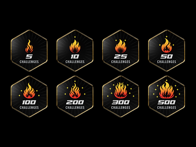 Fire Achievement Badges 🔥 achievement achievement badges award badges challenge fire flame gamification gold badges hexagon badges medal spicy streak trophy winner