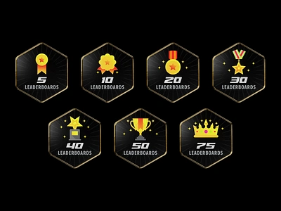 Achievement Badge Set 3d badges achievement achievement badges badge badge set challenge crown gamification gold badges gold trophy hexagon achievements hexagon badge medal metal badges ribbon spinning badge trophy winner