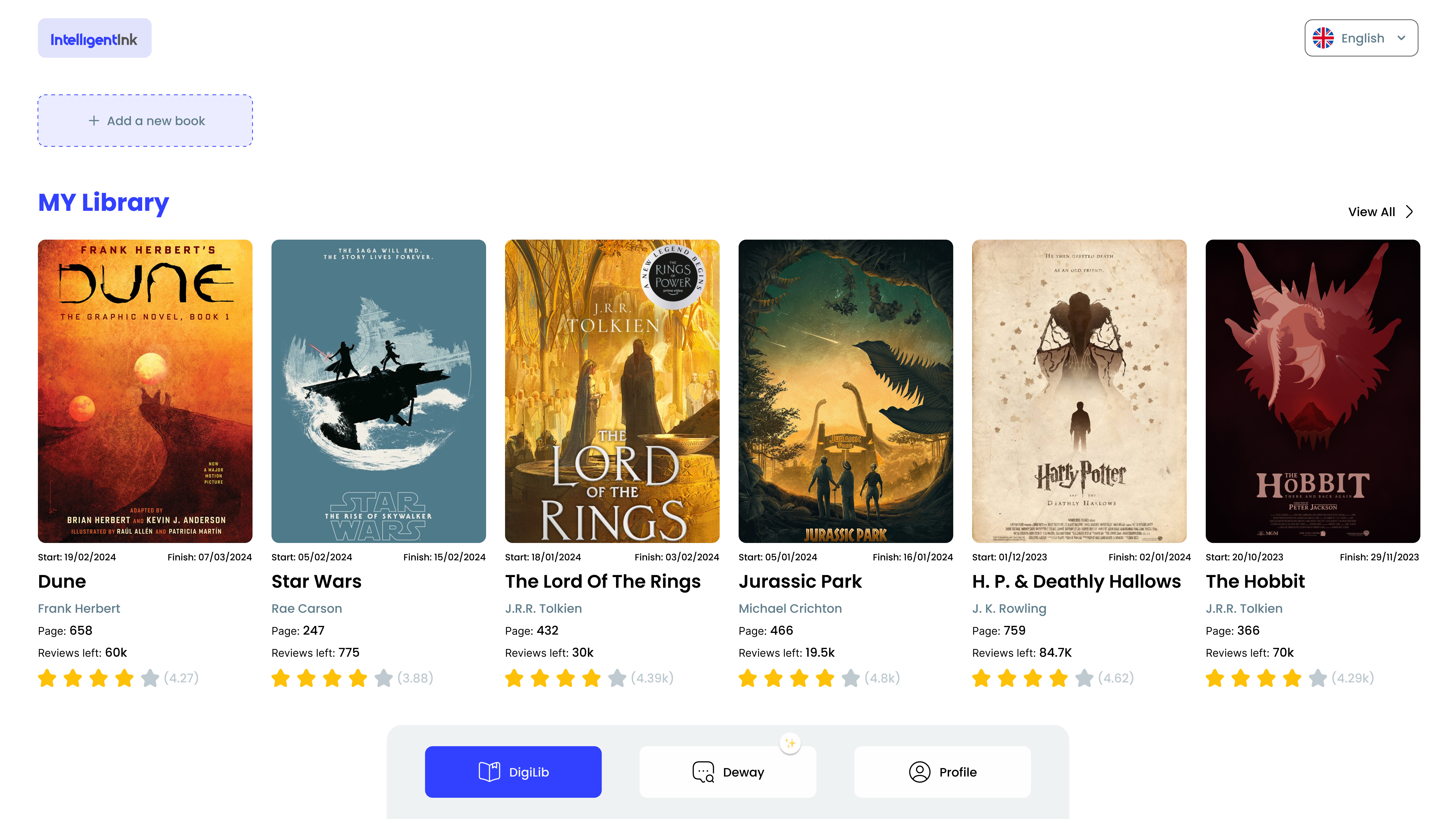 AI-Powered Book Reading Platform ai ai assistance ai book ai powered book reading book reading app uiux books desktop desktop app dune harry potter hobbit home page illustrations lord of the rings reading app reading desktop app ui uiux web design