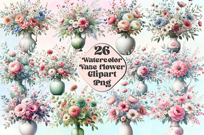 Watercolor Vase Flower Clipart Bundle bouquet