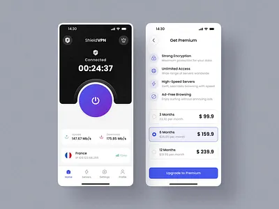 ShieldVPN | VPN App UI Kit app app ui kit application clean creative design minimal mobile mobile app modern product product design trend ui ui design ui kit ui8 vpn vpn app vpn app ui kit