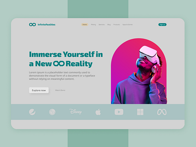 InfiniteRealities - Virtual Reality headsets Landing page branding creative design landing page minimal modern ui vr