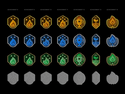 Achievement badge set 2 achievement app achievements award badge badge design badge set blender bronze badge gamification gaming badge gold badge leaderboard medal metalic badge metallic silver badge streak trophy vector victory