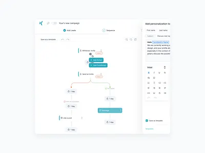 Sequence template | Conditions and Actions apollo attio crm leads library marketing metrics product design saas sales savina designer sequence library sequence template sequencing template library templates uxdesign valeria savina designer web app web design