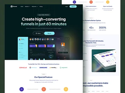 iFunnel - SaaS Marketing Website Design b2b b2b saas feature grid features footer funnel header hero homepage how it works landing landing page saas social proof stats testimonials ui web web design website