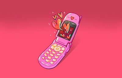 Young love in the 2000s 2000s cute flip phone illustration phone procreate retro texting texture