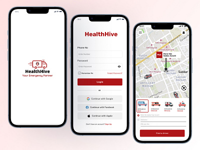 HealthHive-An Emergency Ambulance Service App app design mobile app ui ui design ui ux user experience