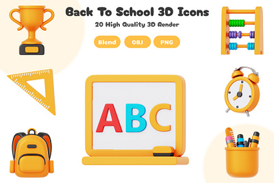Back To School 3D Icons 3d 3d artwork 3d icon blender blender 3d design element graphic design icon illustration school ui