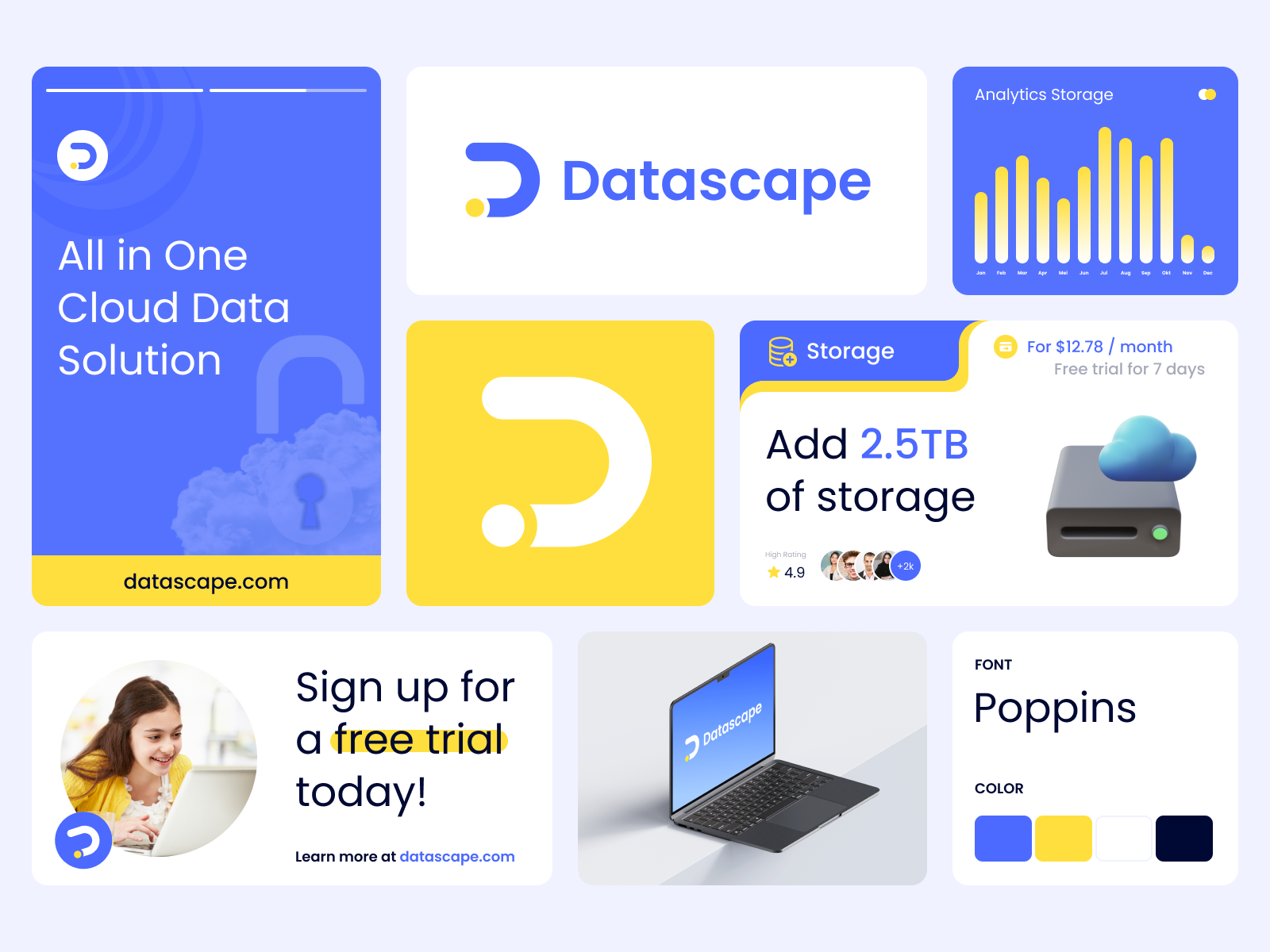 Datascape - SaaS Branding brand brand guidelines brand identity branding clean cloud graphic design logo logo concept logo design logotype modern purple saas saas branding software branding typography vector visual identity yellow