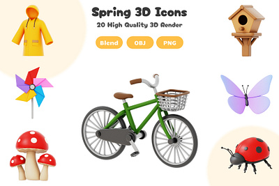 Spring 3D Icons 3d 3d artwork 3d icon 3d modeling blender blender 3d design element illustration season spring ui