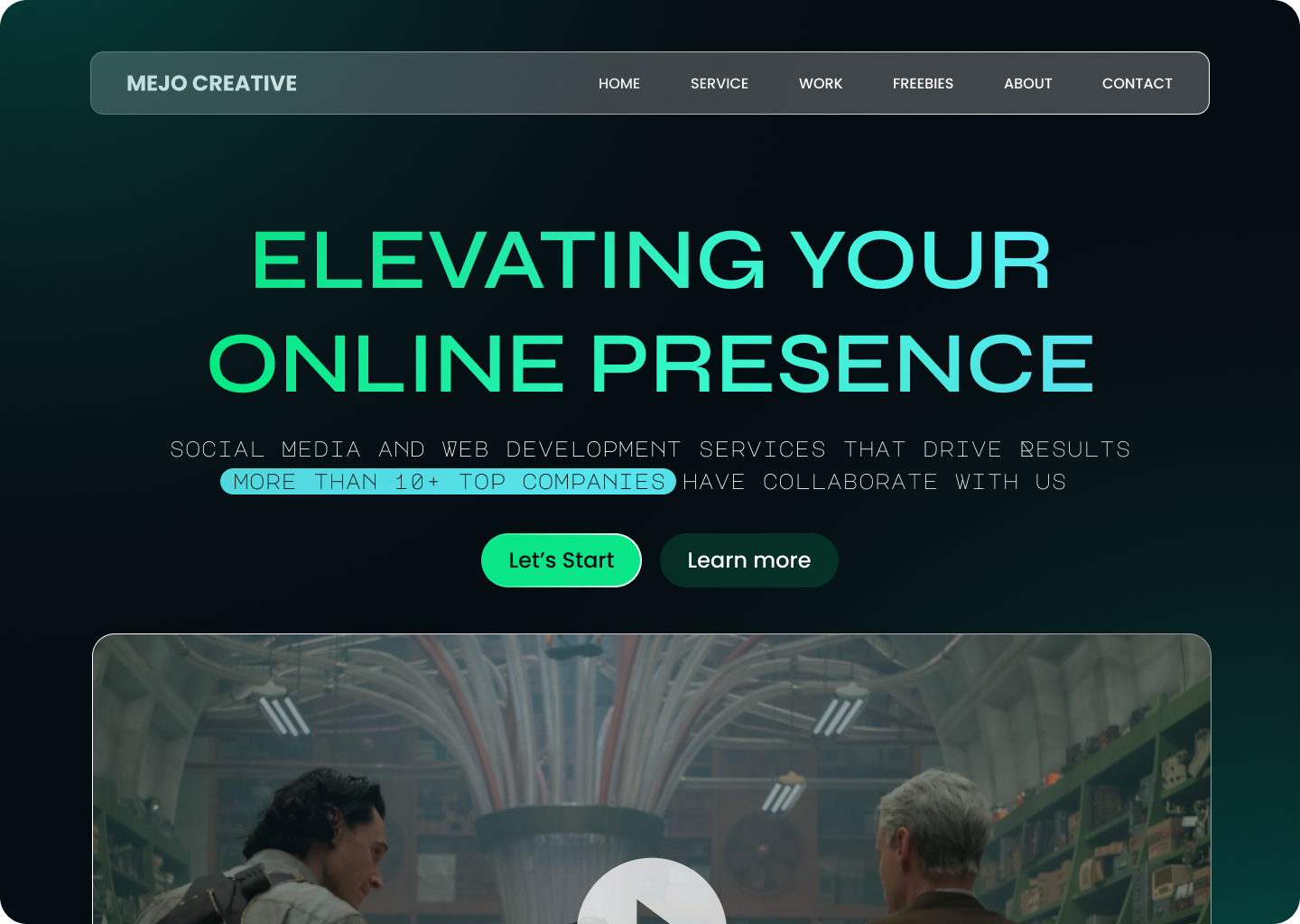 Mejo Creative Agency Website Design agency hero section landing page ui website