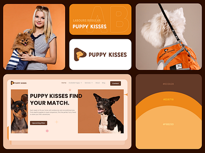 Puppy Kisses- Pet Branding brand identity branding design dog figma hero section illustration logo pet typography ui user interface ux website