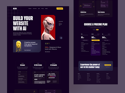 AI (Website Builder) Landing Page ai ai landing page artificial intelegent cta dark ui designinminutes landing page no code website ofspace pricing simplesitebuilder sitebuilder subscription ui website builder ai websitr