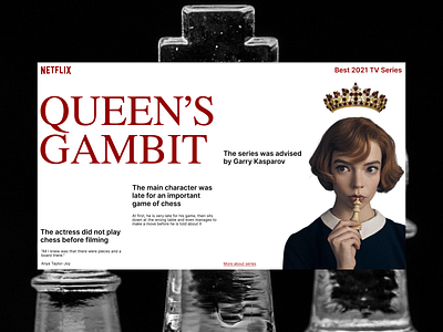 Slide about Queen's Gambit chess design graphic design grid layout magazine style netflix poster presentation queens gambit serial swiss layout web