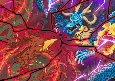 Yoleps Dragon Vs Kaido Dragon anime artwork digital illustration japanese art