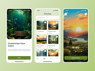 Meditation & Wellness mobile app application bookmarks card gallery grid ios likes meditation mobile app mobile design onboarding saved search timer ui user interface ux wellbeing wellness yoga