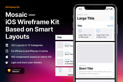 Mosaic iOS Wireframe Kit Sale apple ios ui kit kit minimalist mosaic ios wireframe kit sale sketch ui ui and ux ui kit ui ux ux kit wireframe wireframe kit