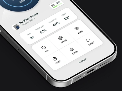 Purfion Mobile App air purifier app clean design ios iot minimal mobile mobile app mobile design pixelatestudio product design saas stats ui