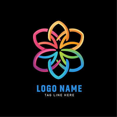 rainbow flower, abstract shape stock illustration branding graphic design illustration logo