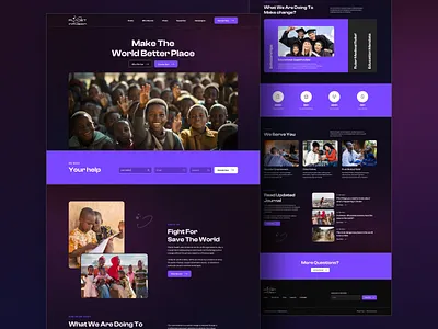 NGO Landing Page charity creative design dark theme design donate dribbble fundraise halping hand help illustration landing page minimal ngo nonprofit trending typography ui ux web design