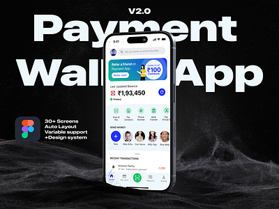 Payment Wallet App Figma UI Kit - V2 (Free Preview) credit card app design system e wallet ui kit figma file figma ui kit finance app free ui kit ios mobile app mobile app ui kit