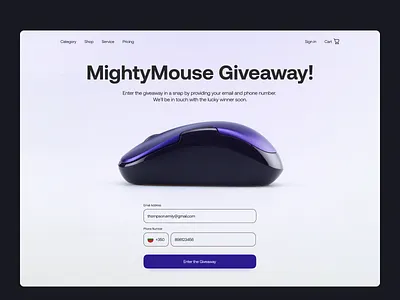 #088 DailyUI • Giveaway 088 dailyuichallenge email giveaway landing landingpage mouse phonenumber purple ui088 uidaily