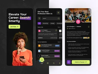 CareerConnect - Job portal mobile app apply career colors dark detail job list mobile app design morden navbar offer portal ui uiux