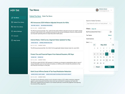 NovaTax - Federal & State Tax Law App alert settings desktop app document page law mobile app news ui ui design