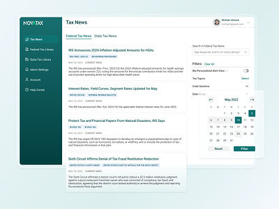 NovaTax - Federal & State Tax Law App alert settings desktop app document page law mobile app news ui ui design