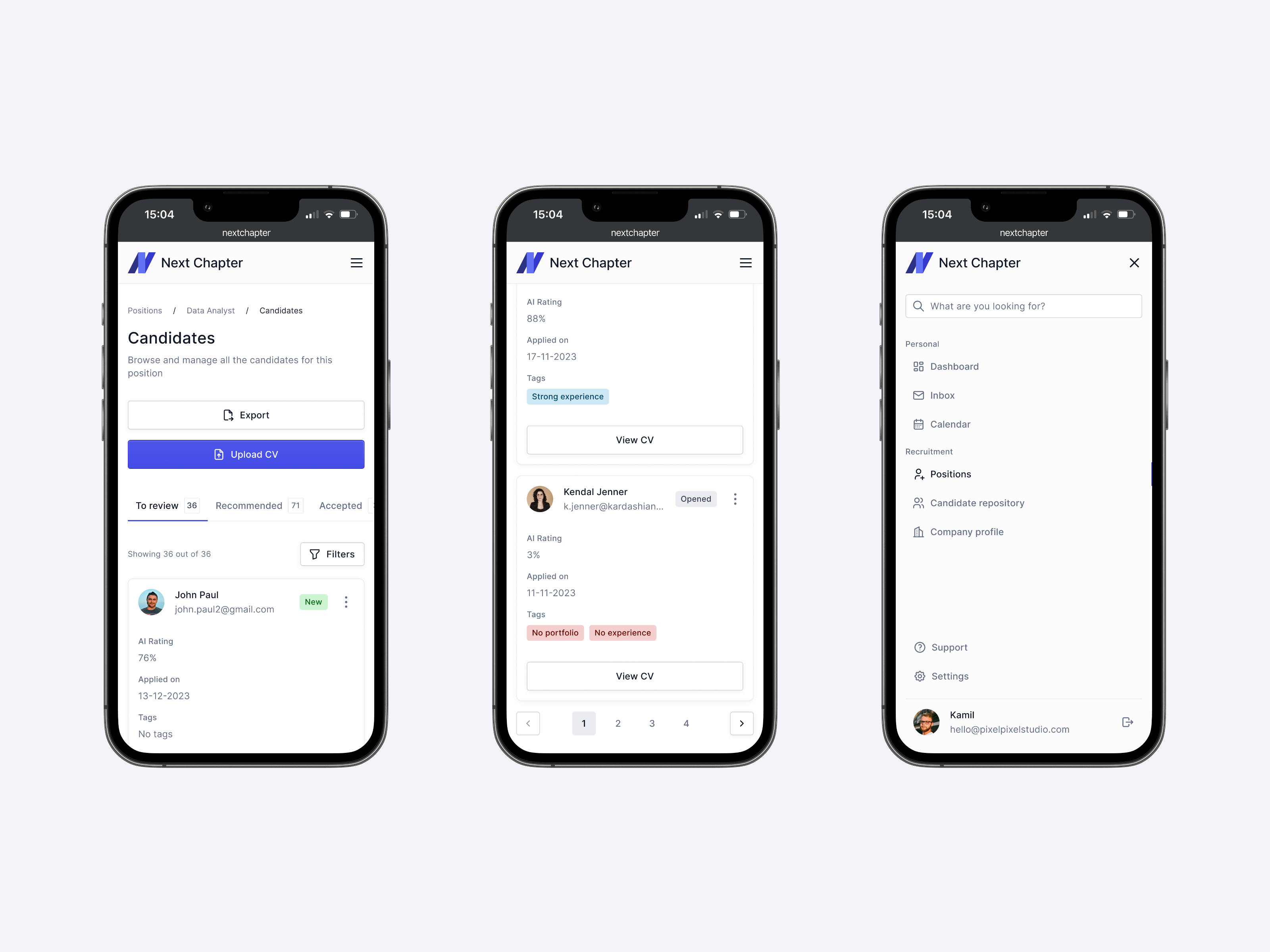 Mobile Views - Talent Acquisition Web App application data table dataset design hr mobile recruitment saas sidebar ui ux web web app web design
