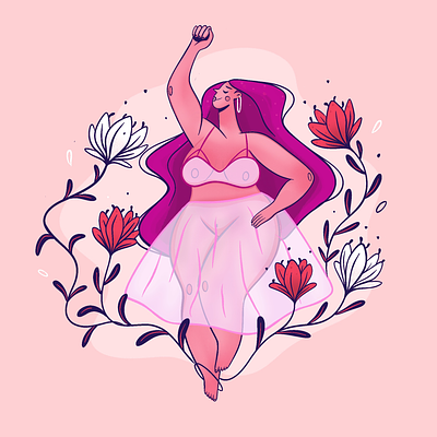Beautiful Strong Woman Illustration draw flowers graphic design graphics illustration pink procreate strong woman