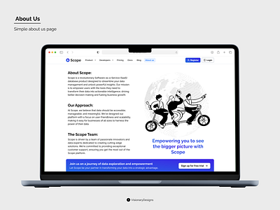 About Us Page for Saas Product about us app branding database design figma illustration laptop page product saas scope team typography ui web who we are