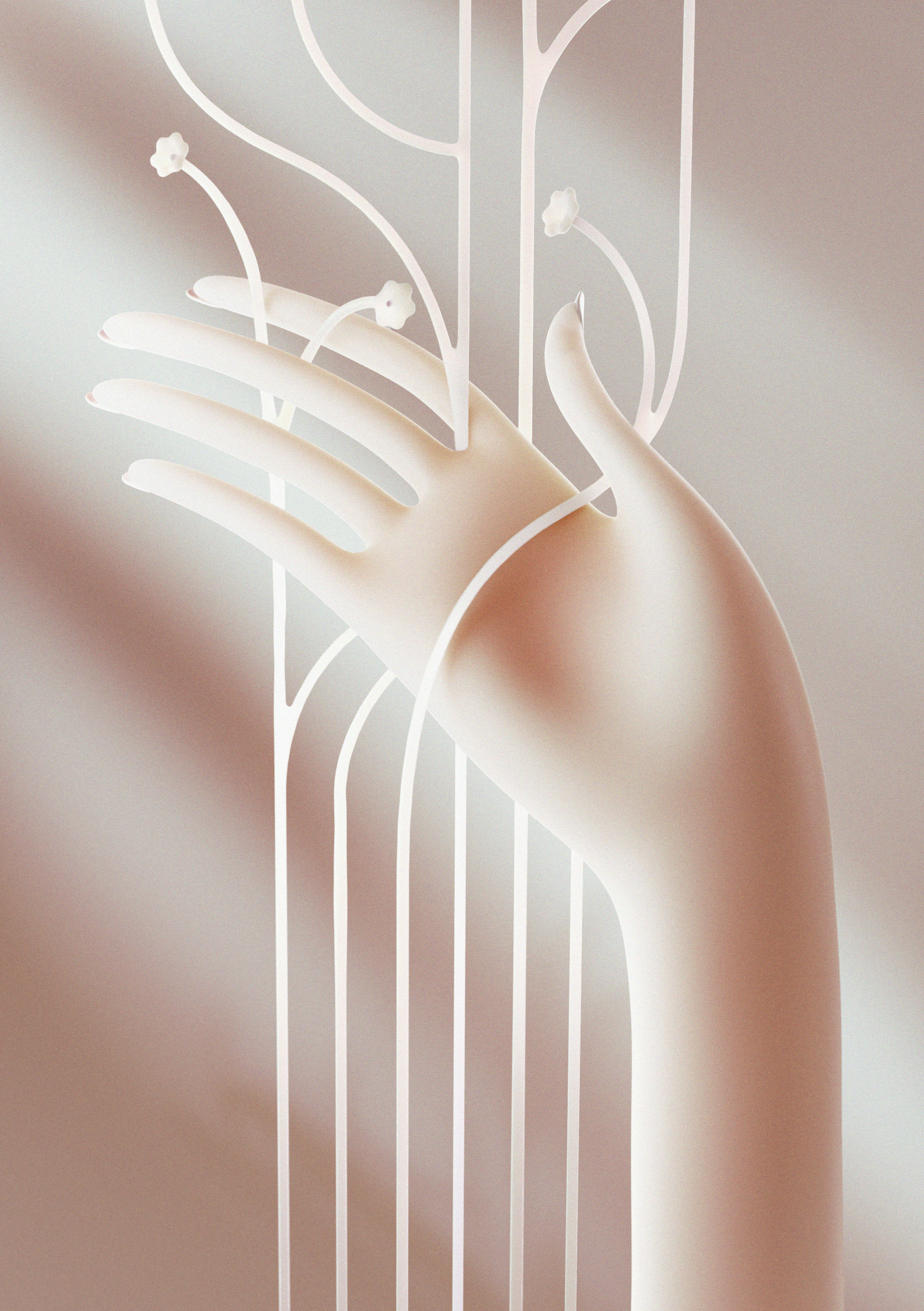 Growth disturbance 3d 3d hand 3d illustration beige blender cgi design digital art flower growth hand illustration render
