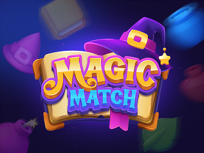 Magic Match 2d book book illustration book logo casual game game game art game design game logo game ui graphic design illustration logo logo design magic match 3 match3 prop typography ui