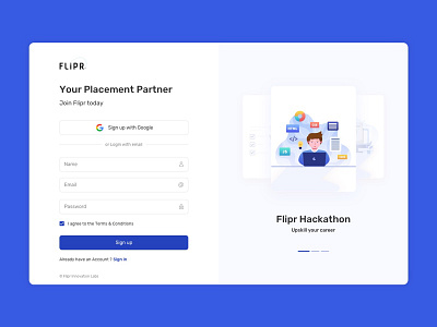 Flipr-Sign-up design education interface join login mockup placement sign up ui ux visual design web login website design