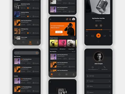 Podcast App UI UX Design dark mode app ui design padcast ui design podcast app ui design podcast dark mode