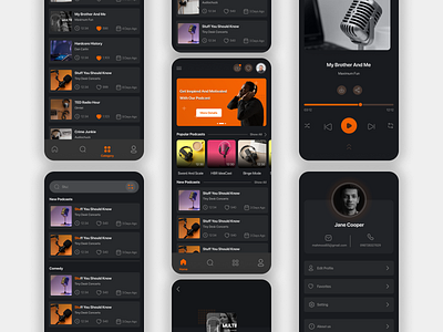 Podcast App UI UX Design dark mode app ui design padcast ui design podcast app ui design podcast dark mode