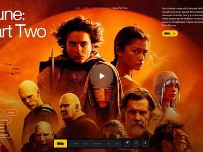 IMDB Redesign featuring Dune: Part 2 - Media App cinema cinema app cinema landing page cinema website dune dune design imdb media app media platform media player media website movie site movies app movies platform movies website streaming app streaming platform streaming website video player web design