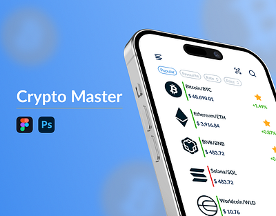 Crypto Master App Design app app design blue crypto cryptocurrency graphic design mockup ui ui design ux ux design wallet