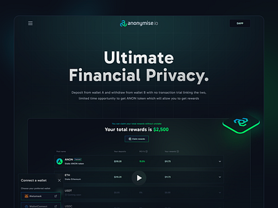 Crypto Mixer - Landing Page crypto dark theme faq features hero screen landing page main screen mixer modern revards roadmap saas landing ui ux web design web3