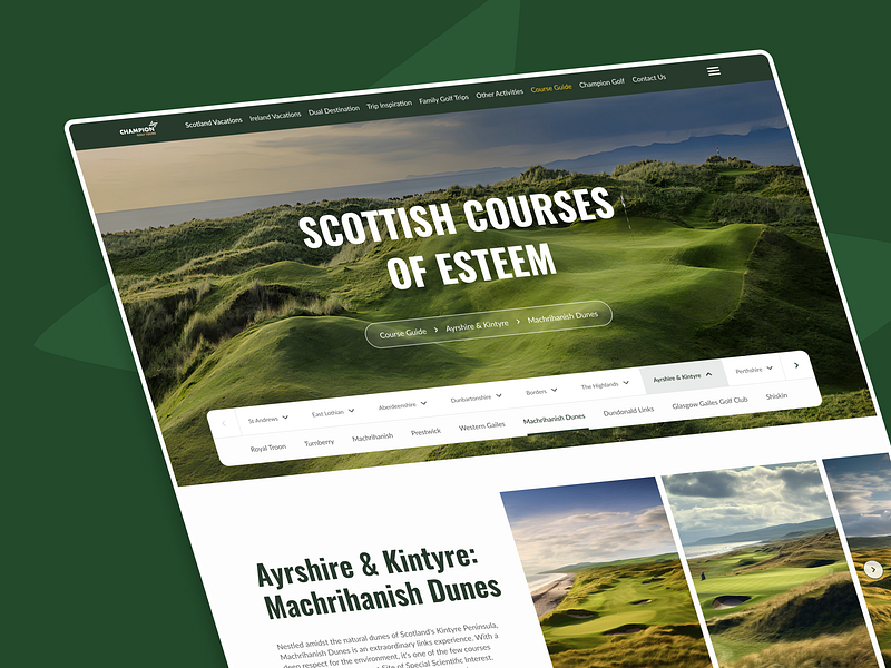 Champion Golf Tours website ai branding golf leisure travel ui ux web website