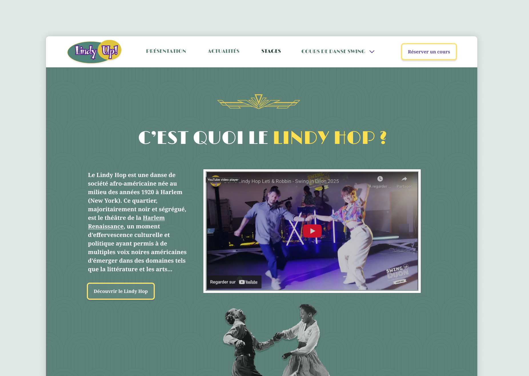 Lindy Up - Lindy Hop website redesign art deco branding danse design landing page retro vintage webdesign website
