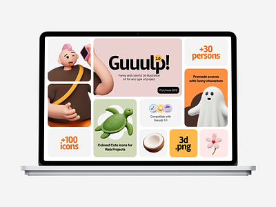 Guuulp! 2.0 - Cute 3D Illustration Set 3d app bento branding cartoon character cute figma free graphic design icon illustration landing png ui uiux web